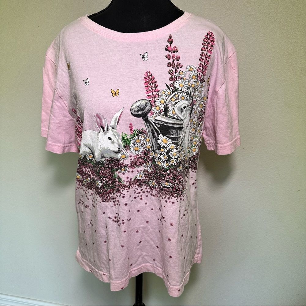 Vintage Art Unlimited Bunny Short Sleeve Tee with Glitter Design - Picture 2 of 8